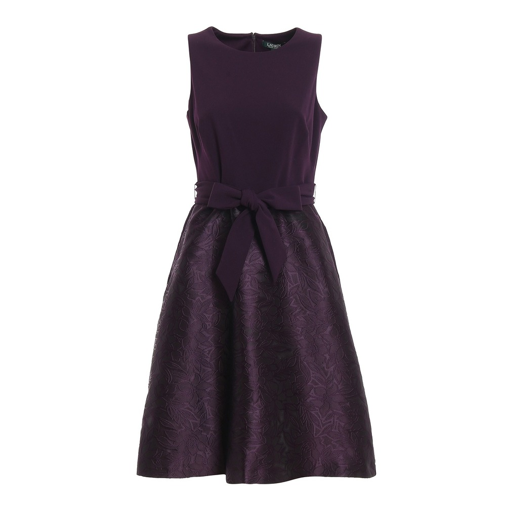 Lauren Ralph Lauren Purple Floral Jacquard Mixed Media Cocktail Dress 12 NWT